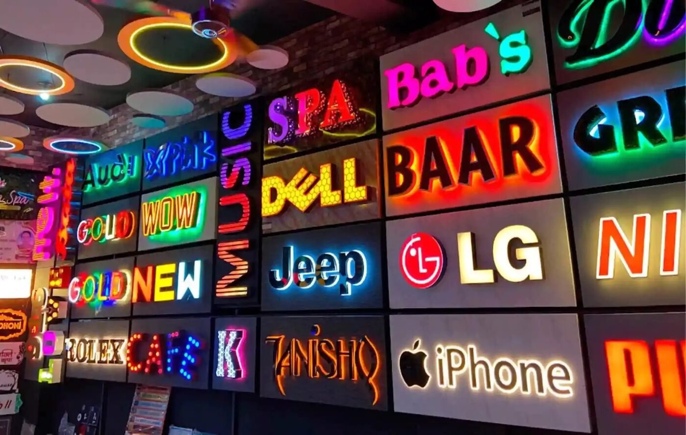 Wall of 3D acrylic and halo-lit brand letters